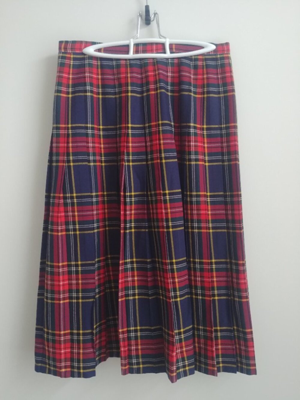 Vintage 100% pure virgin wool Aljean Canada red blue plaid kilt midi skirt M - Picture 5 of 16